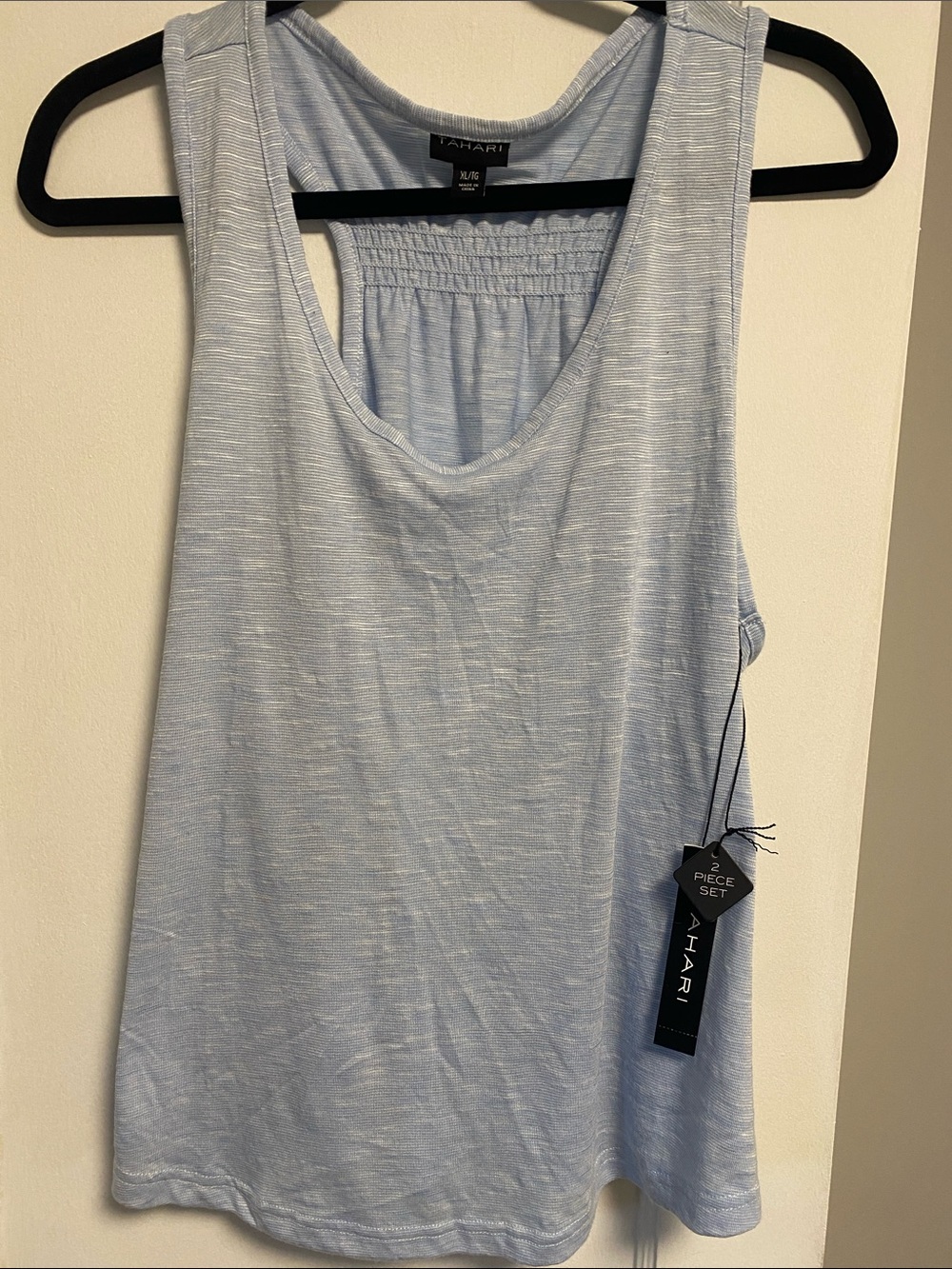 Tahari Light Blue Heathered Scoop Neck Tank Top